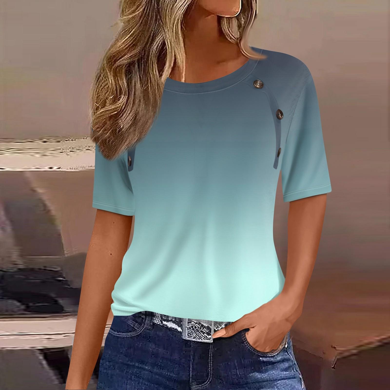 Жен. Футболка Футболка с принтом Пуговицы С короткими рукавами Повседневные Выходные Мода — фото 9