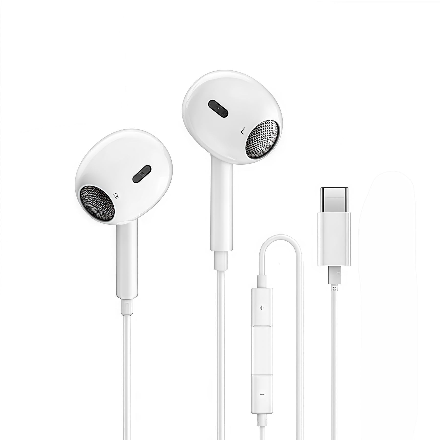 

New Edition iPhone Type C Wired Clear Earphone Comfortable Apple USB No Delay Type Deep Remote Small and Compatible with [2025 15/16 Compatible] белый
