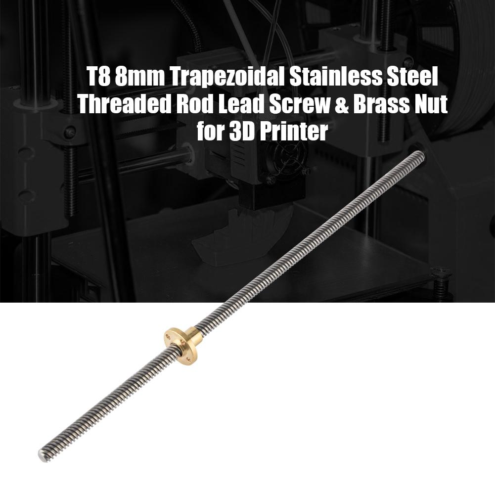 T8 8mm Trapezoidal Stainless Steel Threaded Rod Lead Screw & Brass Nut for 3D Printer 330mm