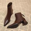 Premium Short Boots Women's Thick Heel Small Fragrant Pointed Martin Boots High Heels Small Ankle Boots Korean Black Thin Boots