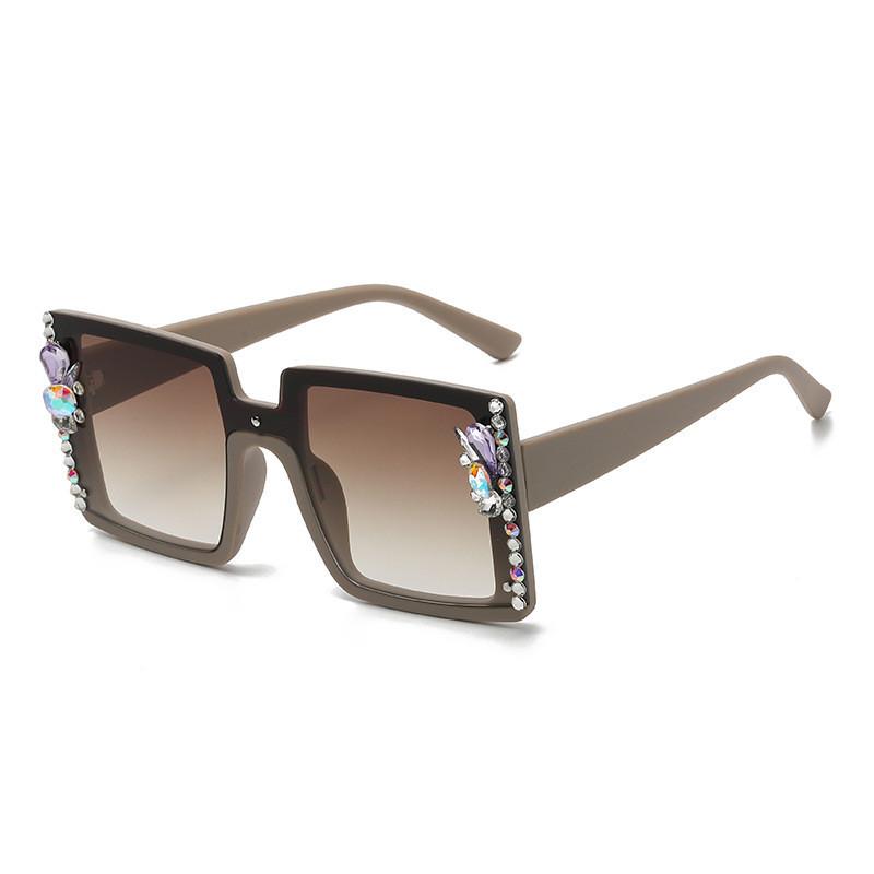 2023 New Cross-border Inlaid Diamond Sunglasses Fashion Large Frame Bare-faced Sun Glasses Women Uv Protection Slimming StyleF