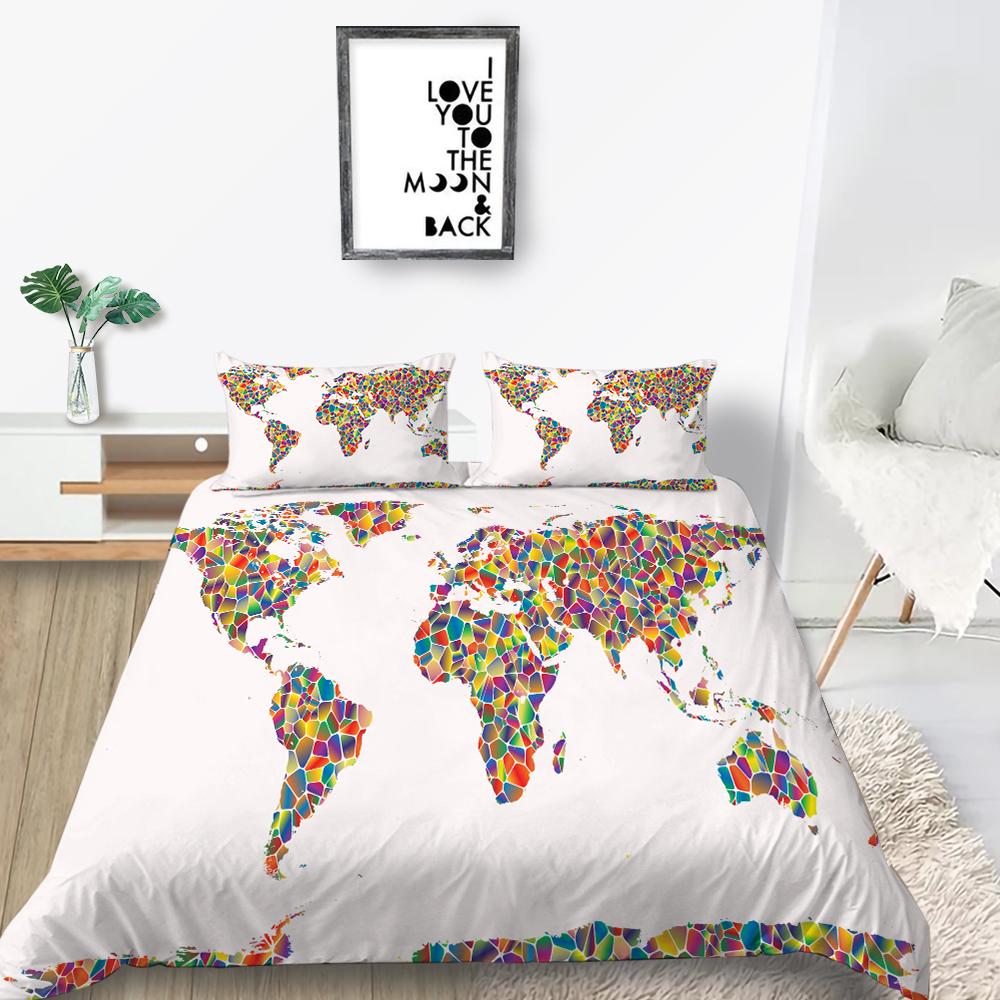 3D Map Printing Duvet Cover Set with Pillowcase Cartoon Home Textiles Bedding Set Children Twin Single Size Bed Sets
