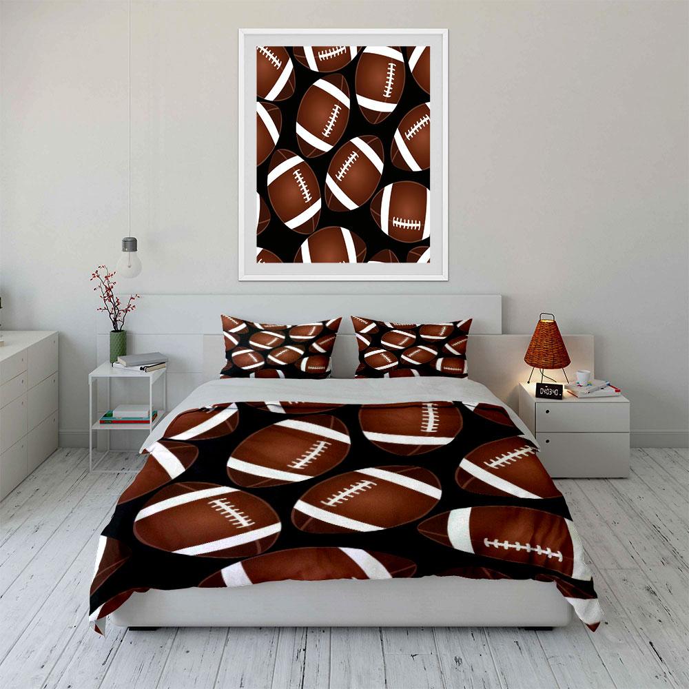 3Pcs Football Fan Bedding Set, All-Over Classic Football Print Duvet Cover, Sporty Teen Bedroom Decor