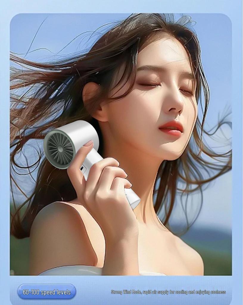 Portable USB Rechargeable Handheld Fan with 100 Speeds, Digital Display, Strong Wind, Brushless Motor