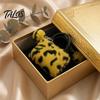 Key Ring with Pompom Leopard Print Plush Handbag Keychain, Mini Bag Pendant Retro Style Keychain Pompom, Backpack Decorative Accessory for Women Girls