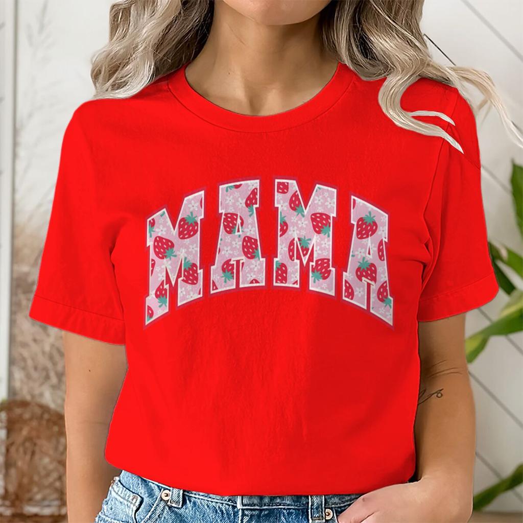 Coquette Strawberry Mama Tshirts Women Cute Mom Life Tops Aesthetic Mother Day Gift for Mommy Short Sleeve Strawberry Tshirts