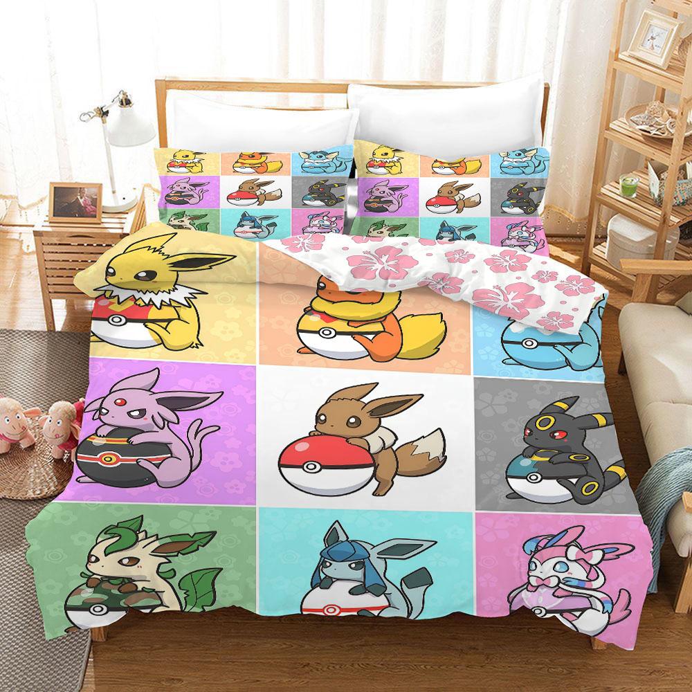 Duvet Cover Pillowcase Bedding Set Cartoon Pokemonzd Kawaii Adult Boy Girl Bedroom Decoration Children Single Double Large Size