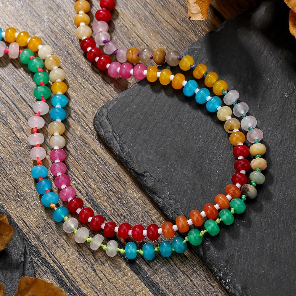 Natural Stone Colorful Beaded Necklace With Stainless Steel Chain For Women
