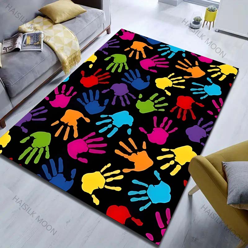 Colorful Hand Print Art Carpet for Living Room Bedroom Bedside Sofa Floor Mat Modern Home Decor Area Rug Kids Room for Gifs