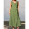 New Solid-color V-neck Side-tied Sleeveless Long Dress for Women