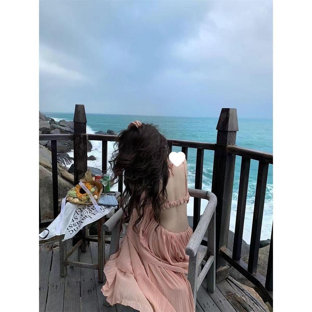 French Chic Irregular Cut-out Slimming Camisole Dress for Women - Perfect for Sanya Beach Vacation Photos
