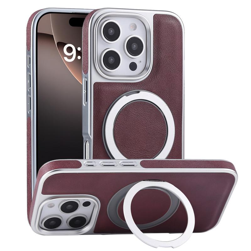 360 Metal Finger Ring Bracelet Magnetic Case For iPhone 13 14 15 16 Pro Max Retro Leather Business Kickstand Shockproof Cover