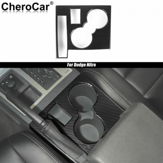 Black Carbon Fiber Water Cup Holder Panel Trim Frame Decor For 07-12 Dodge Nitro