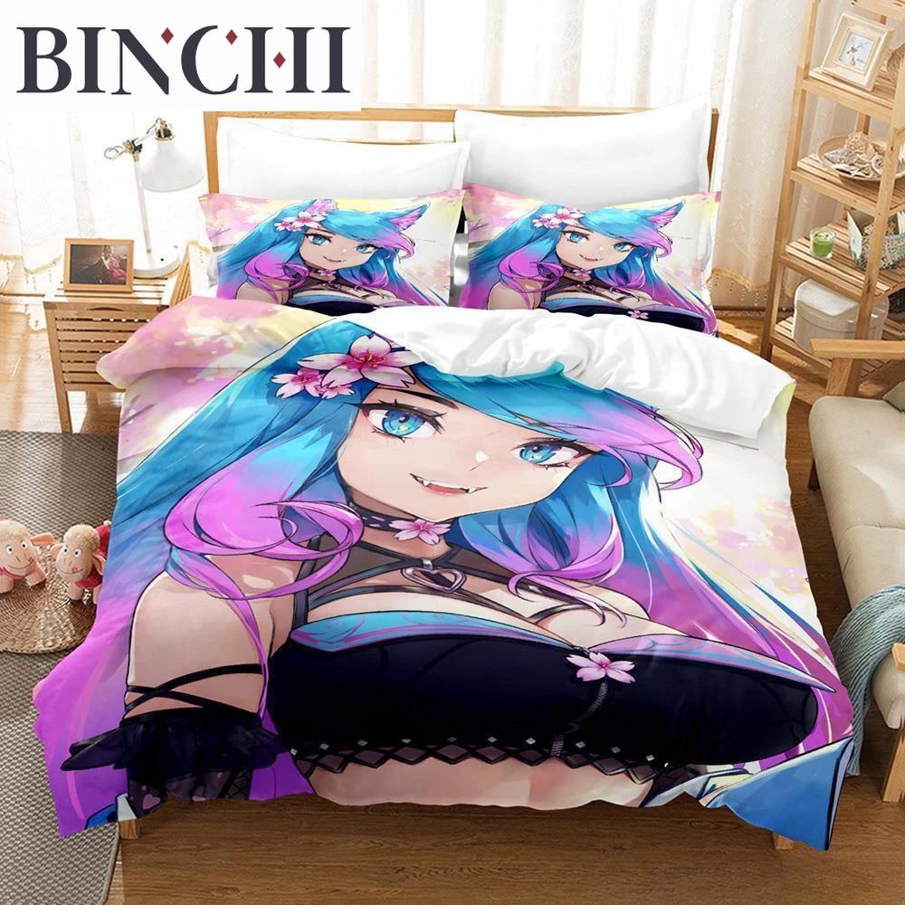 3D Anime Sexy Girls Silvervale Vtuber Bedding Collection Single Twin Full Queen King Size Bed Collection Adult Boys Bedroom Duvet Cover Collections