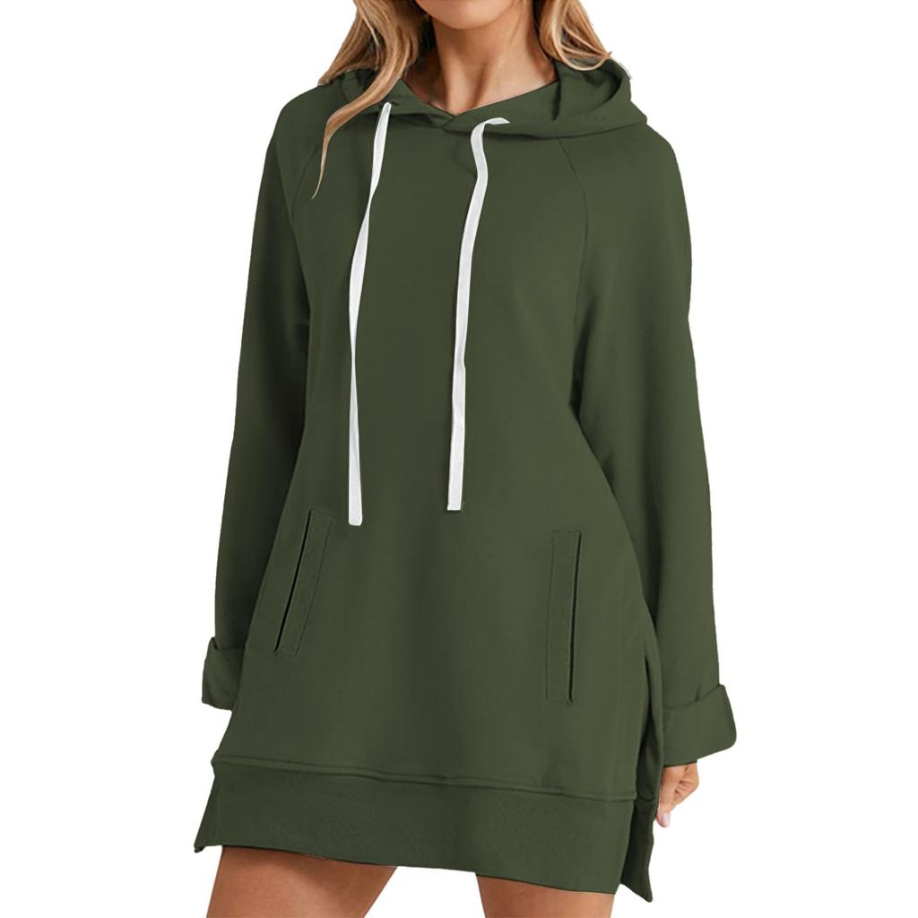 Women's Fashion Hooded Pocket Split,Hem Fleece,Lined Long,Sleeve Pullover Sweatshirt