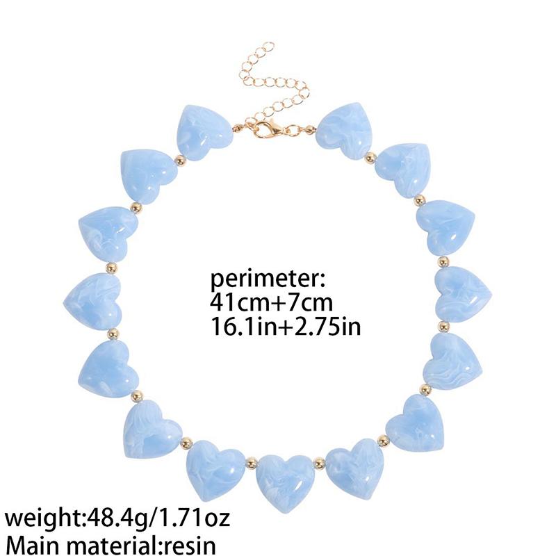 Women Resin Geometric Heart Beaded Collar Necklace Trendy Lightweight Party Jewelry Gift for Girlfriend Birthday