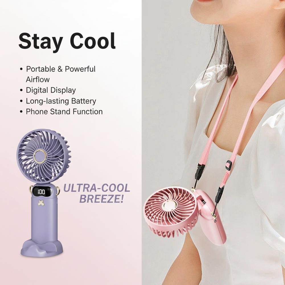 Portable Handheld Mini Fan 6 Speed 90° Foldable Fan LED Digital Display 3600mAh Rechargeable Cooling Fan for Outdoor Travel