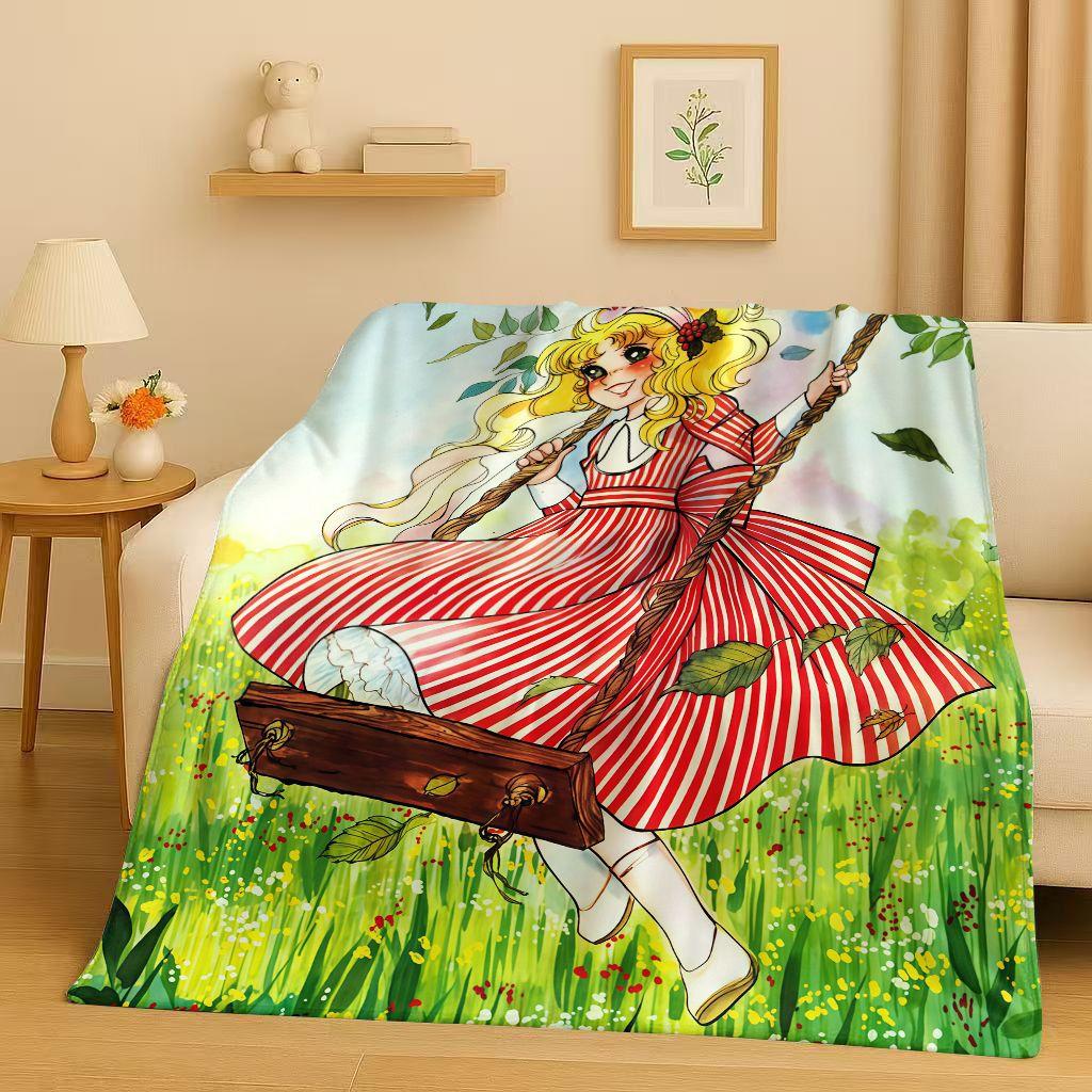 3D Classic Cartoon Candy Candy Sweet Girl Flannel Blanket,Ultra Soft Warm Plush Throw for Home Bedroom Bed Sofa Cover Office Kid