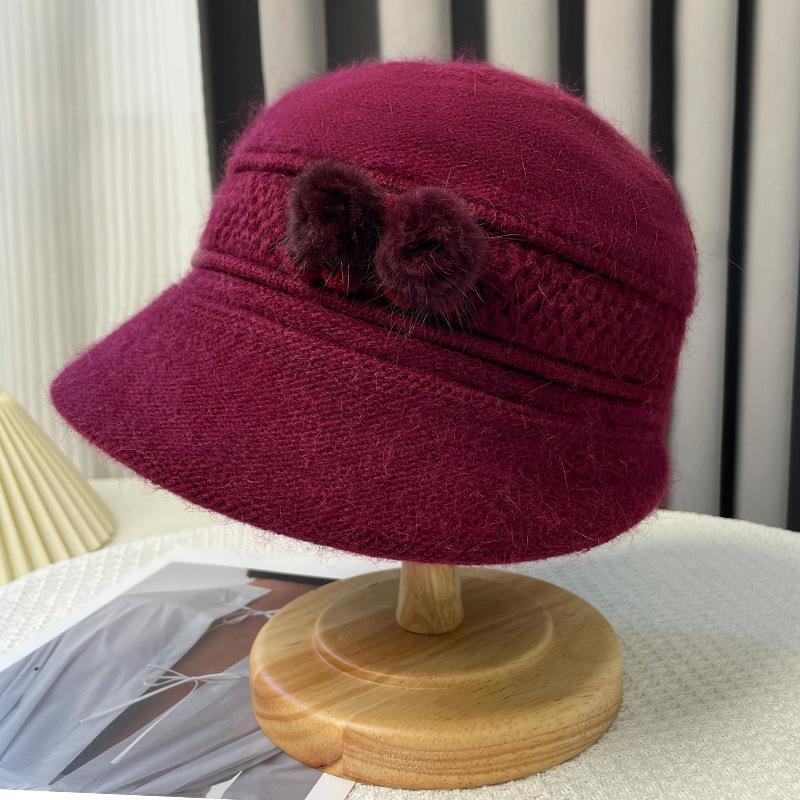 Rabbit Fur Fisherman Hat for Women, Winter Warm Pullover Knitted Hat for the Elderly, Cold-proof Mom Hat, Sun-shading Duckbill Cap