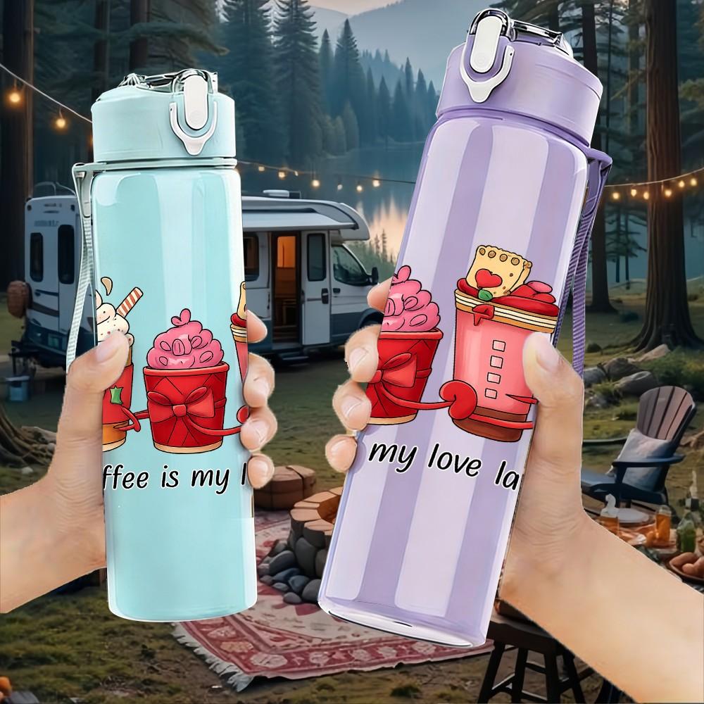 1PC Colorful Iced Coffee Cups 750ml Color Plastic Sports Water Bottle Leakproof Flip Straw Lid Suitable for Sports Office Home Use