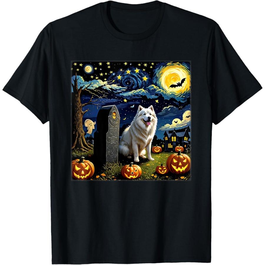 Spooky Halloween Samoyed Dog Starry Night T-Shirt for Men Women Kids XXXXXL чёрный