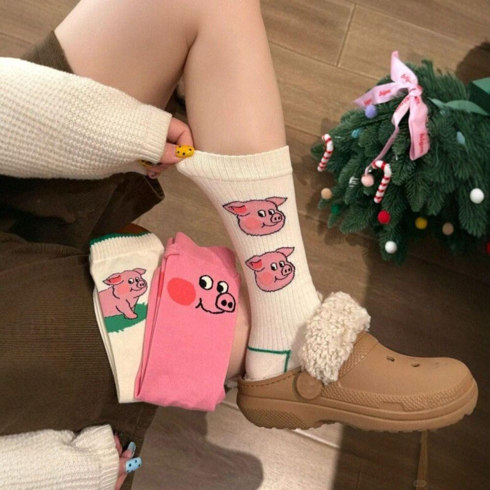 Cotton Funny Socks Harajuku Street Mid Tube Socks New Cartoon Pig Socks
