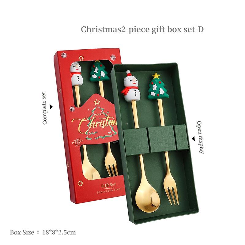 2/4Pcs Stainless Steel Xmas Spoon Fork Cutlery Set Cute Cartoon Handles for Holiday Party Table Decor