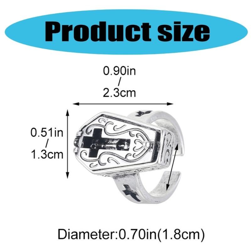 Openable Skeleton Coffin Crosses Rings Stylish Skull Coffin Rings Distinctive Finger Rings Accessories for Gatherings