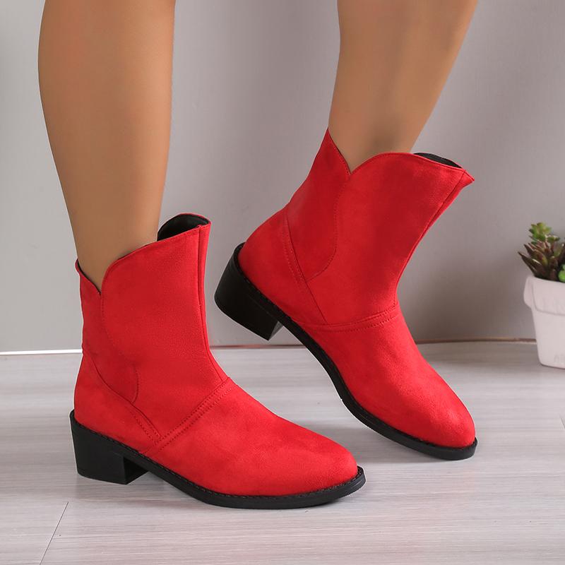 Round Toe, Thick Heel, Versatile Short Boots for Slimming, V-neck Fashion Boots