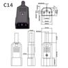 1Pcs New Male Female AC Plug Socket 3 Pin IEC 320 Straight AC Power Connector Electrical C13 C14 10A 250V Power Connector