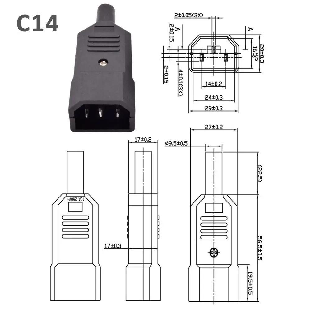 1Pcs New Male Female AC Plug Socket 3 Pin IEC 320 Straight AC Power Connector Electrical C13 C14 10A 250V Power Connector