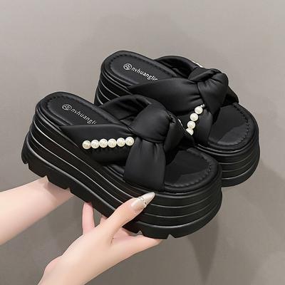 Moda 8CM NUEVOS Tacones Cuña Sandalias Zapatillas Mujer Casual Exterior Zapatillas Verano Antideslizantes Playa Caminar Zapatos Gruesos Mujer