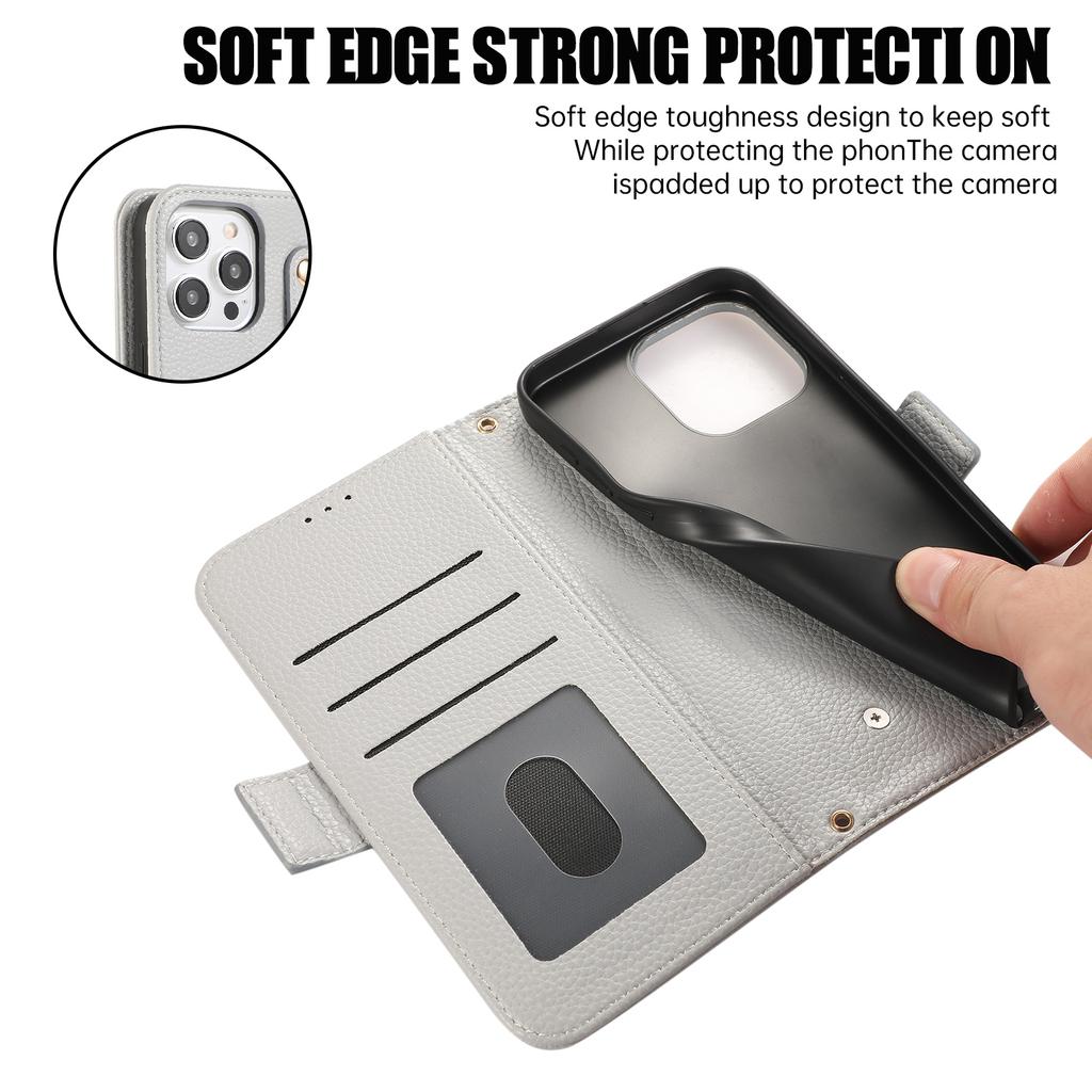 Kožené pouzdro pro iPhone 14 Pro s držákem na karty, popruhy, nárazuvzdorný peněženkový kryt na telefon