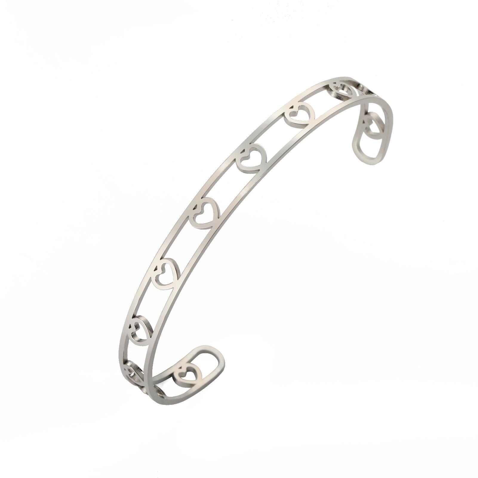 Women s Heart Cut 8mm Wide Open Heart Hollow Out Bangle Bohemian Beaded Bracelet