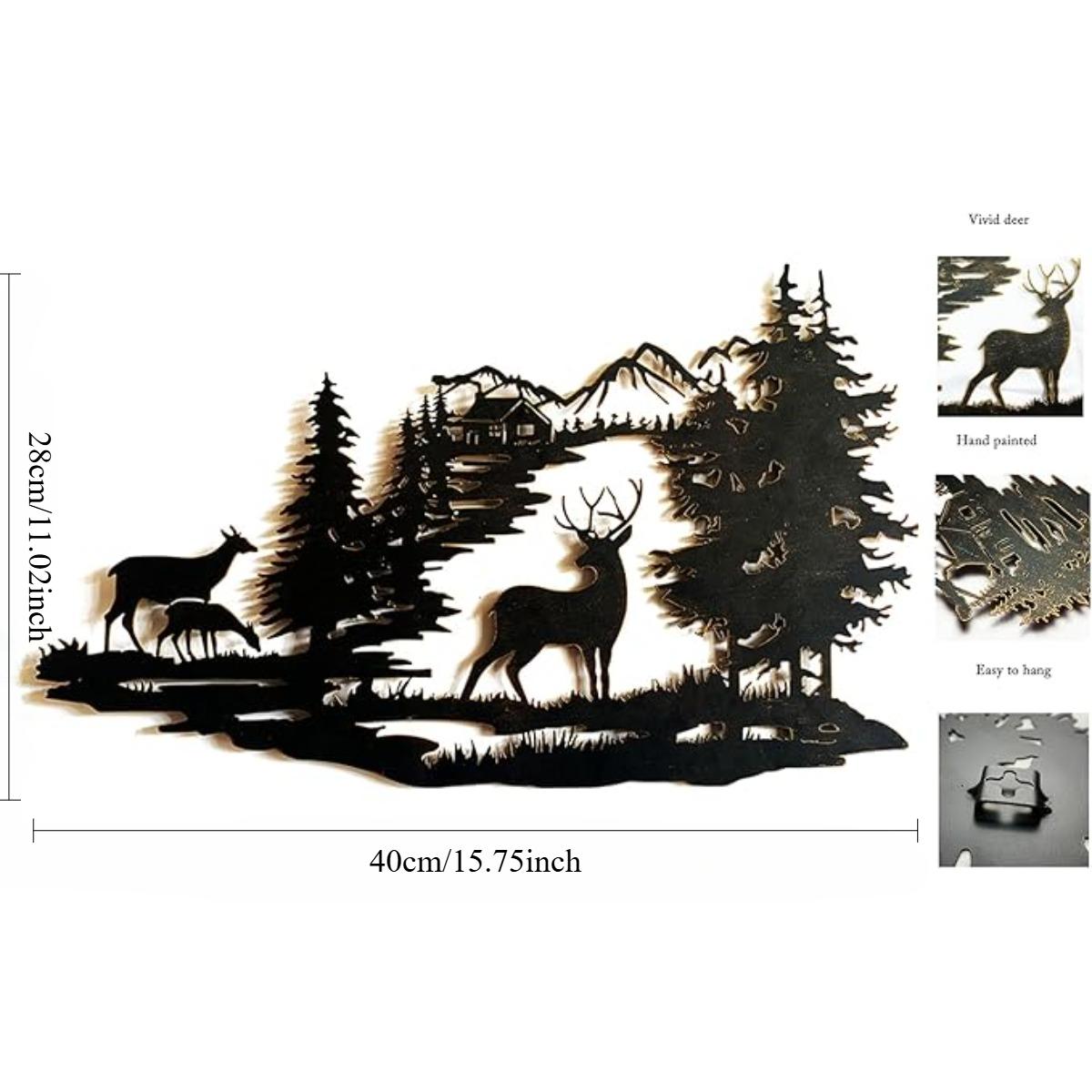 

Настенный декор в виде домика из металла с изображением оленя в деревенском стиле, настенный декор для ванной комнаты, гостиной, спальни, для дома и улицы 40x28 см чёрный