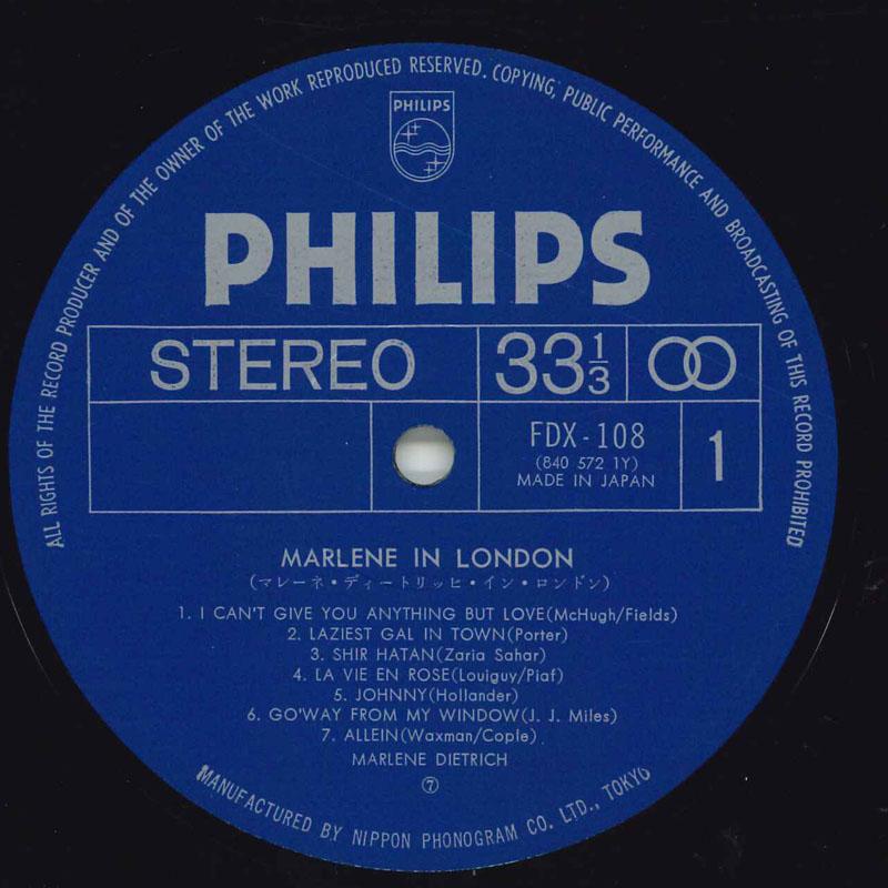 

LP Record MARLENE DIETRICH - Marlene In London FDX108 PHILIPS 1974 Japan Pop Used