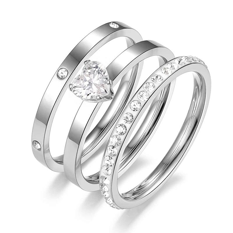 

Stainless steel ring three-piece 18K non-fading ring niche zircon ring manufacturer no. 5