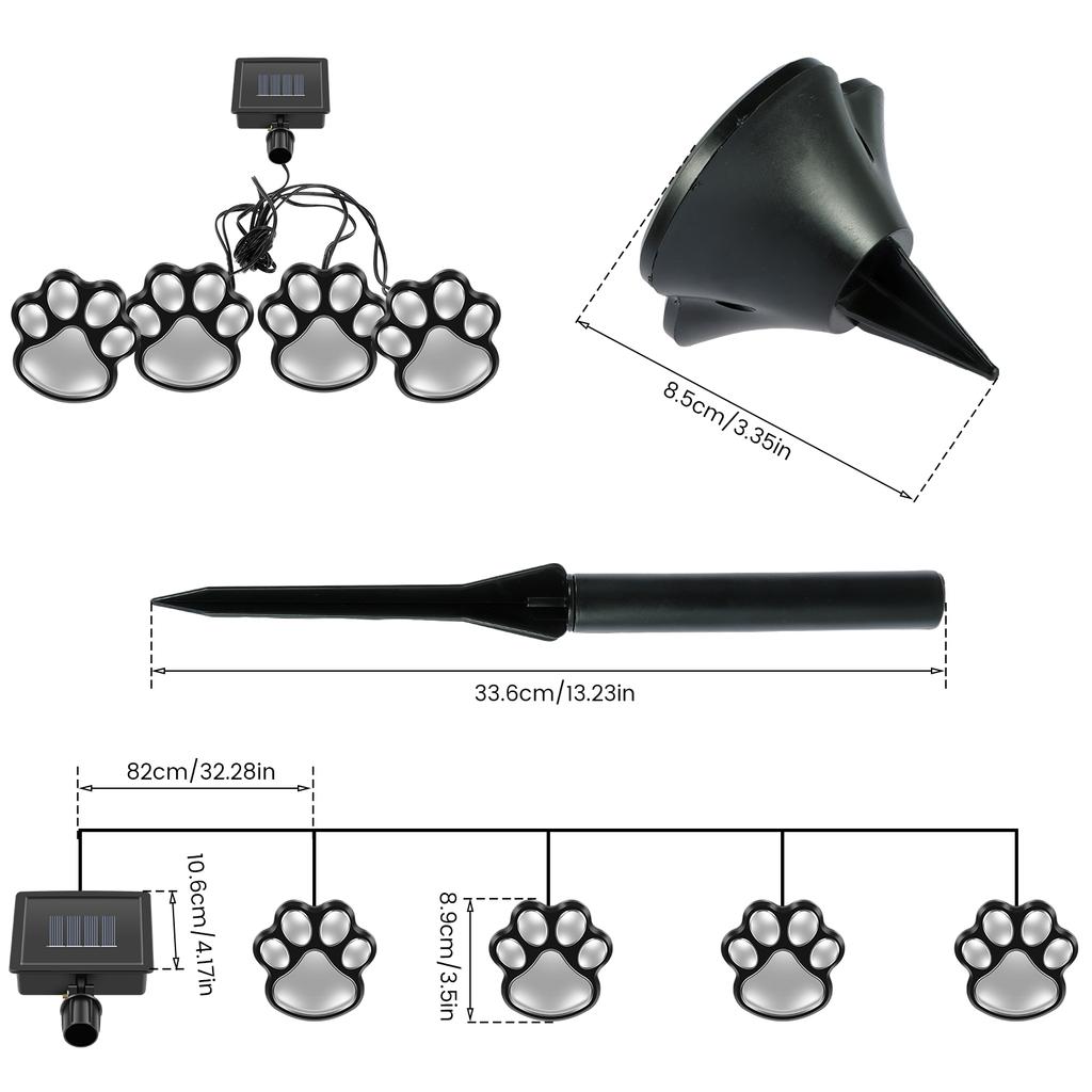 Paw Print Solar Lights 4 in 1 Waterproof Solar Outdoor Lights LED Solar Dog Paw Print Decor Lamp for Patio Lawn Yard Pathway