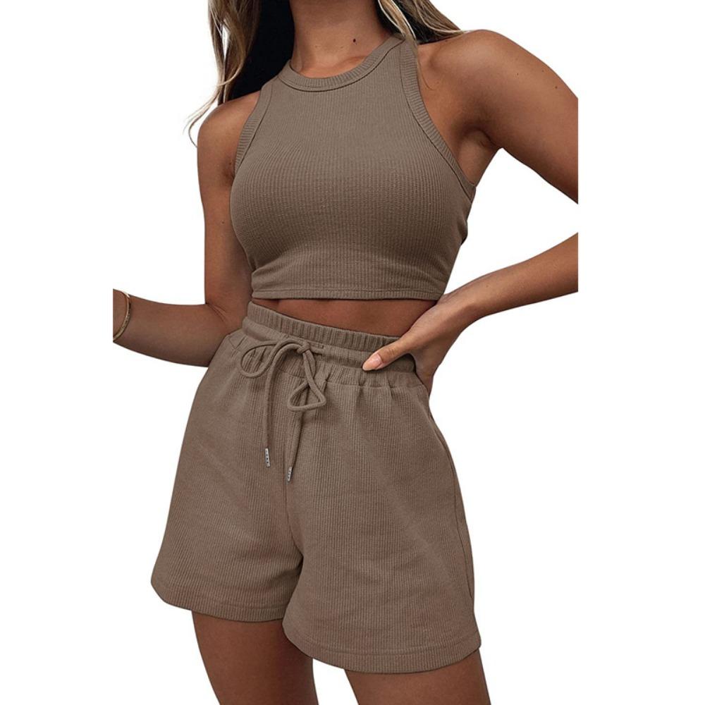 2024 Лето Новые Без Рукавов Вафельные Элегантные Женские Комплекты Однотонный Сексуальный — фото 16