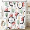 Playful Kids Bath Curtain Children's Shower Curtains Decorative with Red Tractor Tree Pattern Washable Fabric for Bathroom Perfe