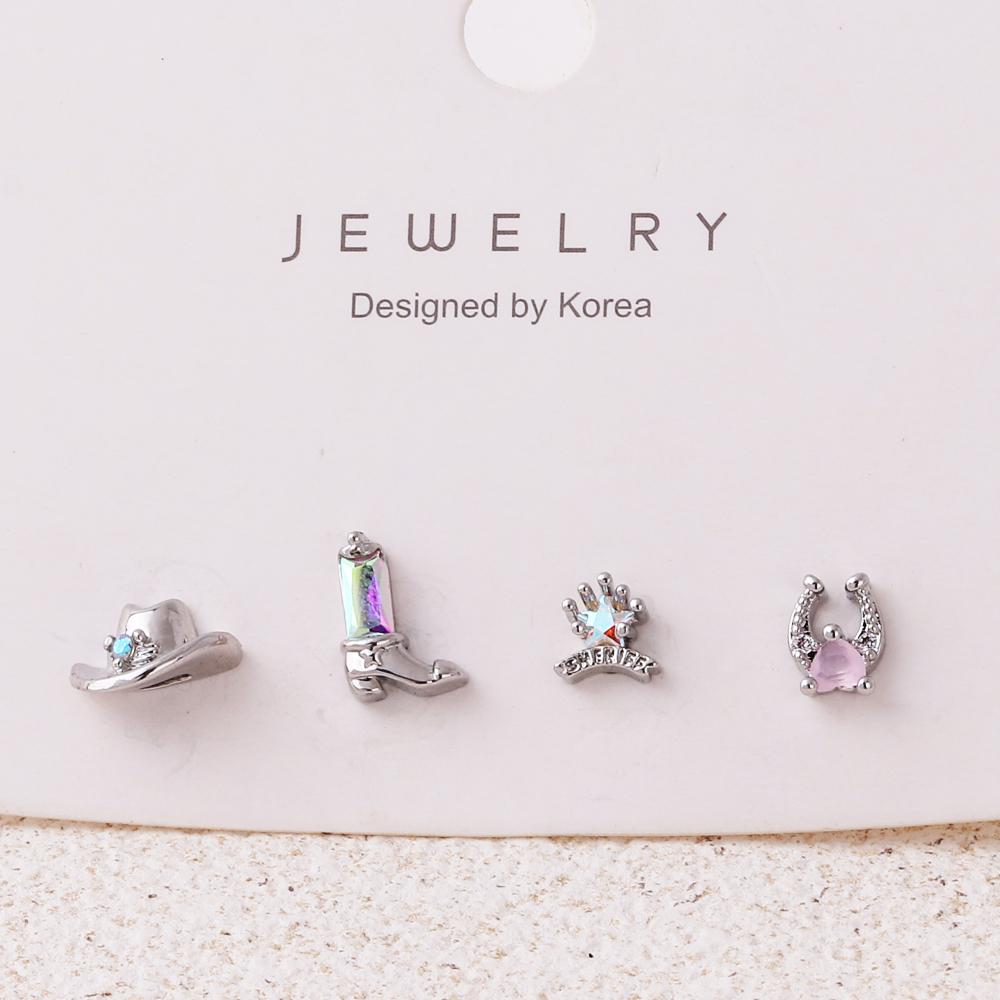 

4pcs/Set Fashion Trendy Colorful Zircon Cowboy Hat Boots Stud Earrings For Women Cowgirl Earring Jewelry Party Gift