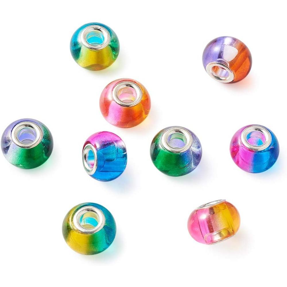 12/30/60 Stück Europäische Abstandsperlen mit großem Loch, 15 x 12 mm, Farbverlauf, Regenbogen, gemischte Farben, Schiebe-Charm-Rondellperlen für die Herstellung von Schlangenkettenarmbändern und Schmuck