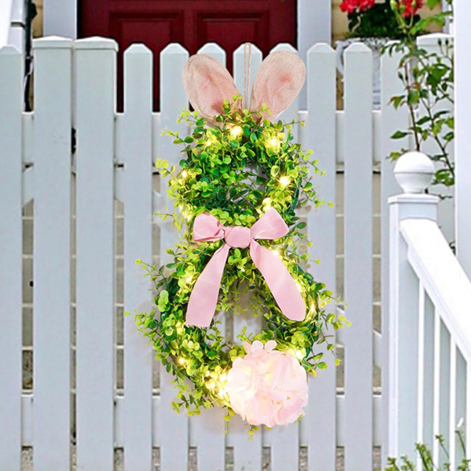 

Пасхальный венок для входной двери в форме кролика, подвесная настенная светящаяся праздничная гирлянда