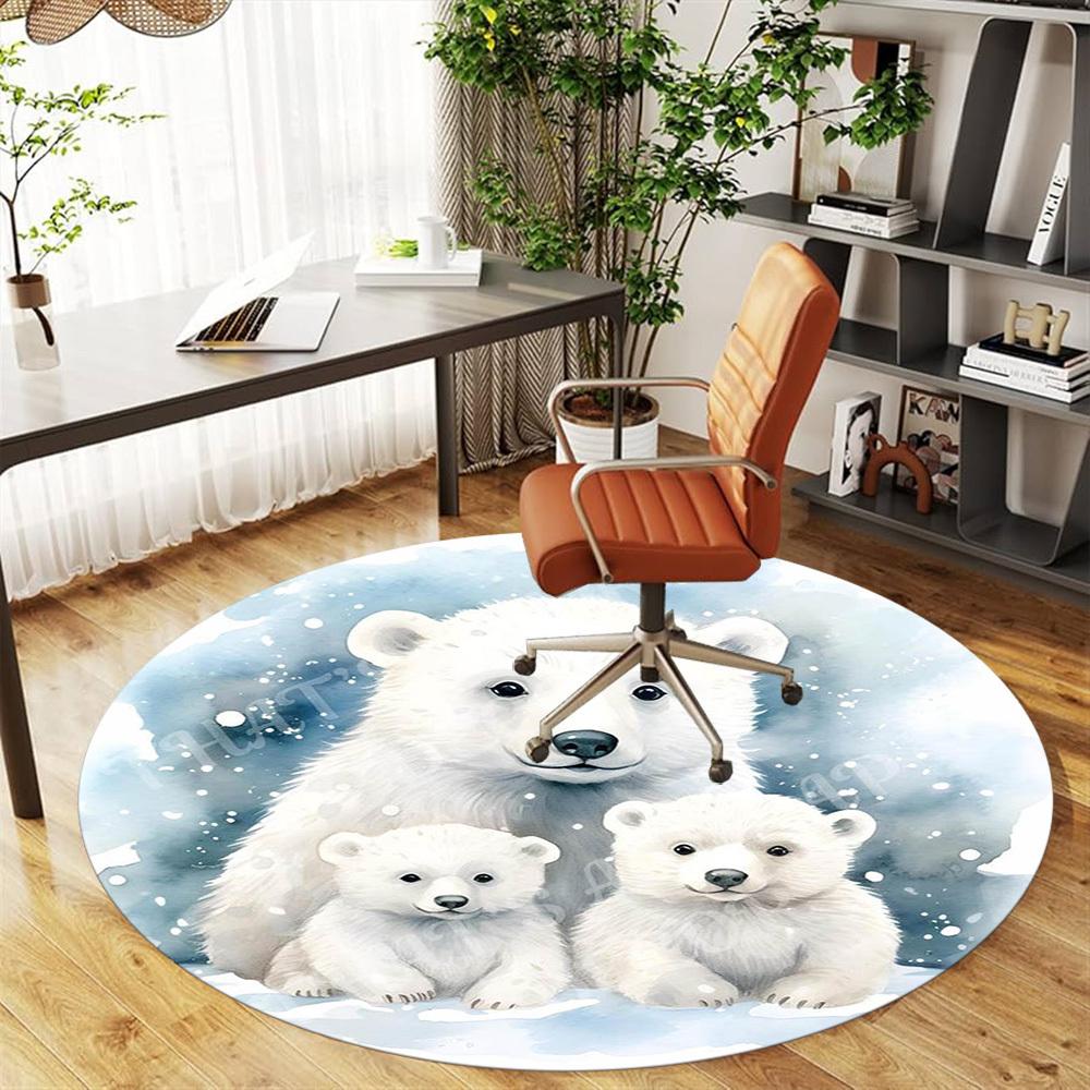 1PC Polar Bear Snow Office Round Area Rug, Under Office Chairs Bedroom Living Room Home Decor,Carpet for Office, -1110264