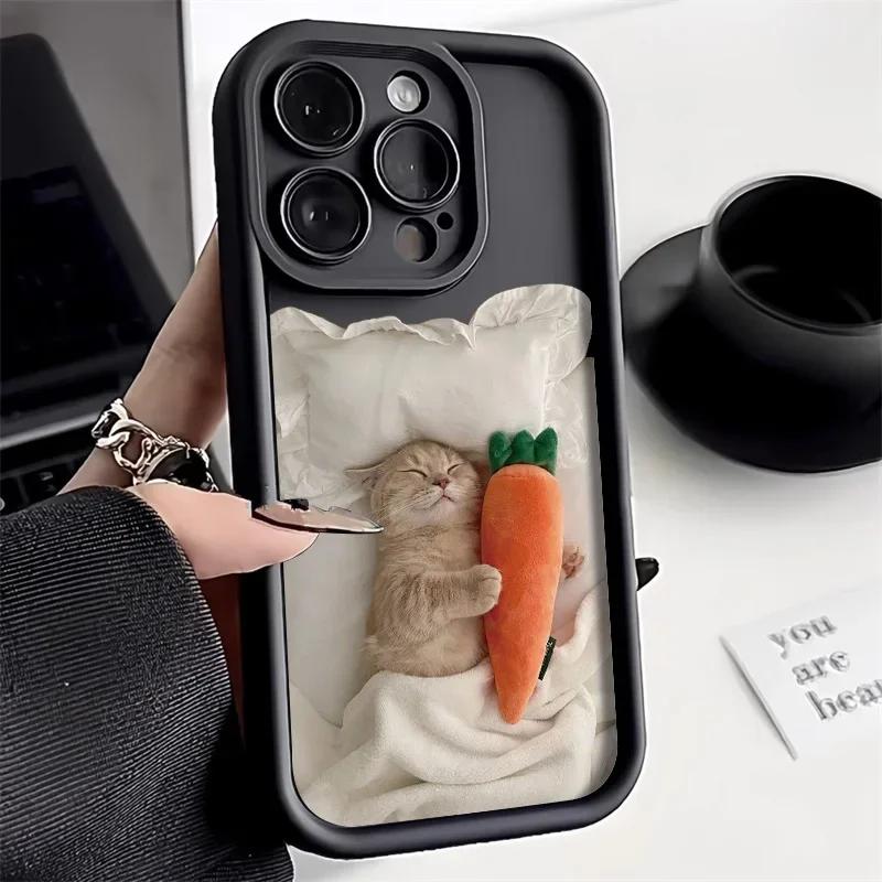 

Матовый силиконовый чехол для телефона Cute Cat для iPhone 15 14 13 12 11 Pro Max Plus, цветной амортизирующий чехол For iPhone 13 чёрный