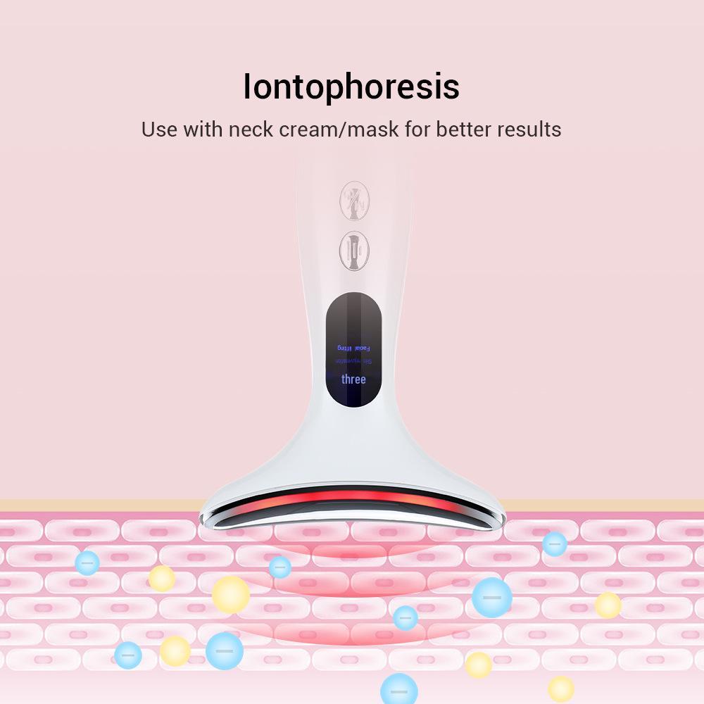 EMS Microcurrent Neck Massager and Facial Rejuvenation Device with Sonic Vibration and Color Light Therapy