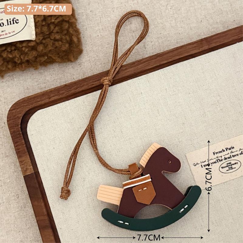 Cute Cartoon Rocking Horse Leather Keychain Kawaii Retro Creativity Leather Necklace Versatile Decoration Accessories Gifts
