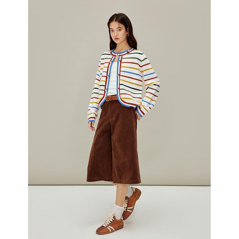 INMAN Women's Rainbow Stripe Knit Cardigan