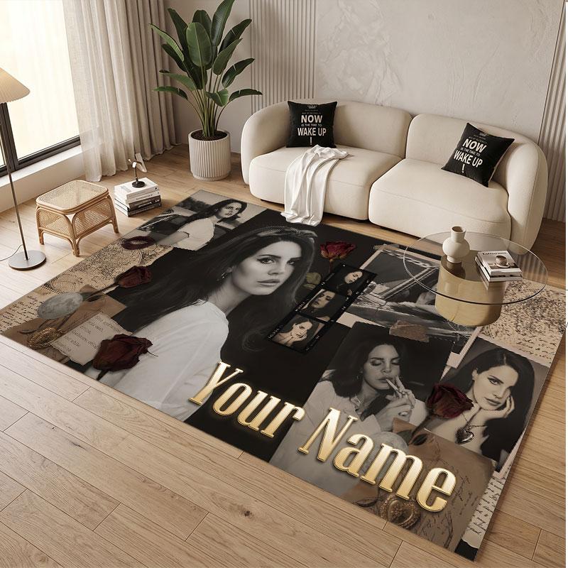 Custom Name Crystal Velvet Rug,Lana Del Rey Comfortable Anti Slip Floor Mat For Room Decoration