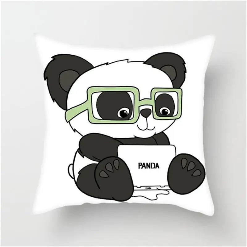 Cute Panda Print Pillowcase Home Bedroom Living Room Sofa Cushion Cover 45X45Cm Peach Skin Pillowcase Gift